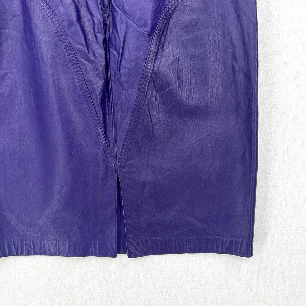 BAGATELLE Vintage 80’s Leather Pencil Skirt Womens 10 Purple Knee Length Pockets